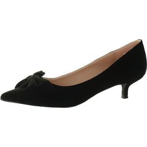 Journee Collection Womens Black Bow Slip-on Faux Suede Kitten Heels Shoes NWT